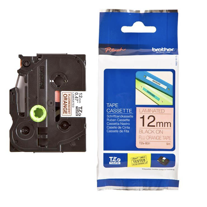 Brother Tape Cassette Black on Fluorescent Orange 12mm TZE-B31